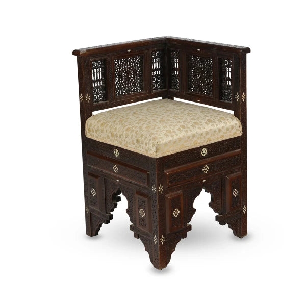 Front Angled View of Hand-Carved Corner Chair