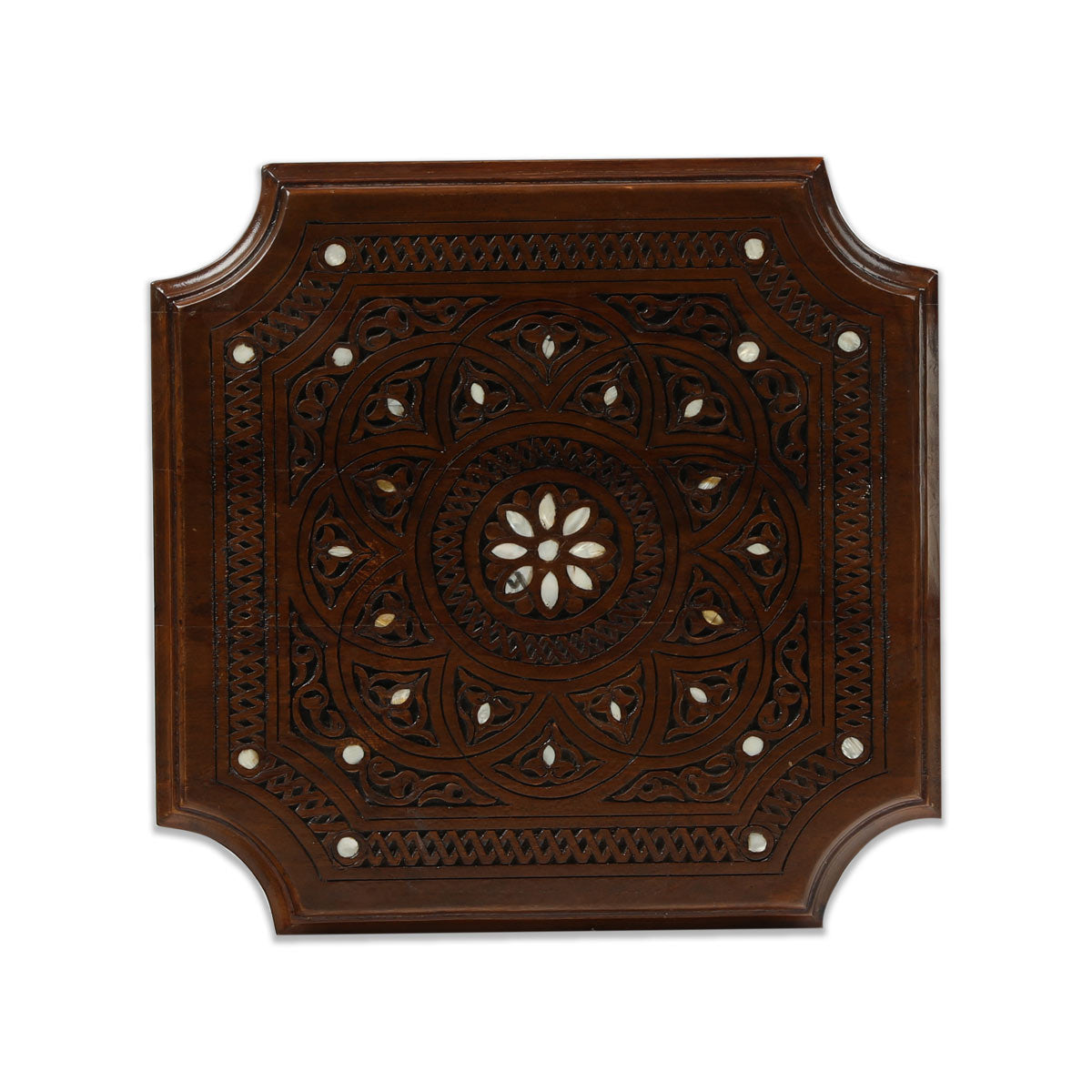 Table Top View of Hand-Carved Long Side Table