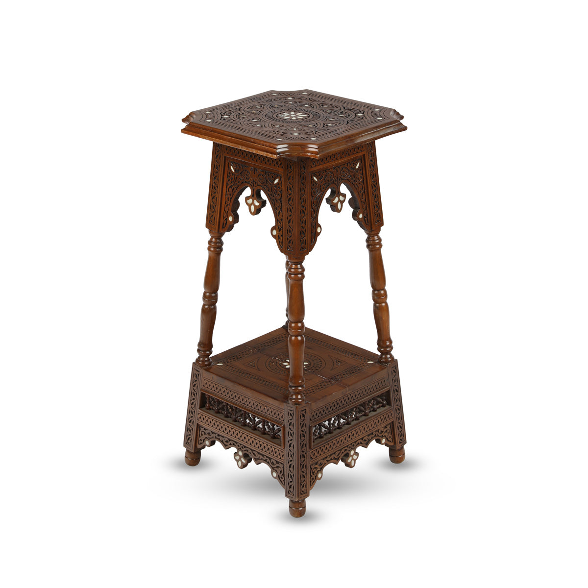 Angled Top View of Hand-Carved Long Side Table