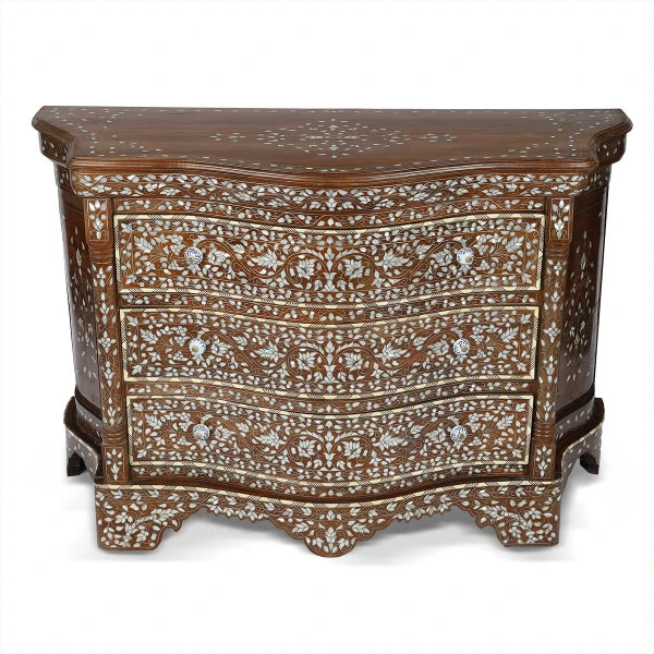 Front View of Hand-Crafted Mother of Pearl Inlaid Console
