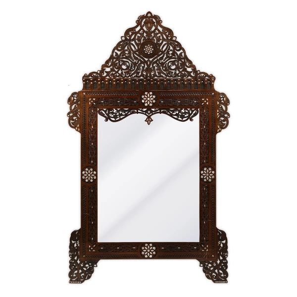 Front View of Hand-carved Mother of Pearl Inlaid Syrian Mirror Frame
