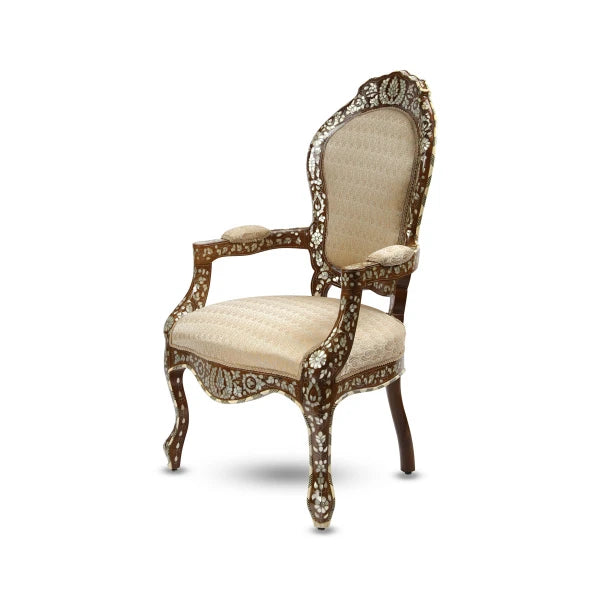 Angled Side View of Hand-Crafted Mother of Pearl Inlaid Syrian Chair