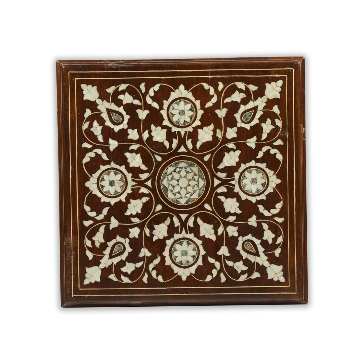 Table Top View of Handcrafted Mother of Pearl Etched Syrian Wood Table