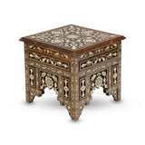 Angled Corner Top View of Handcrafted Mother of Pearl Etched Syrian Wood Table