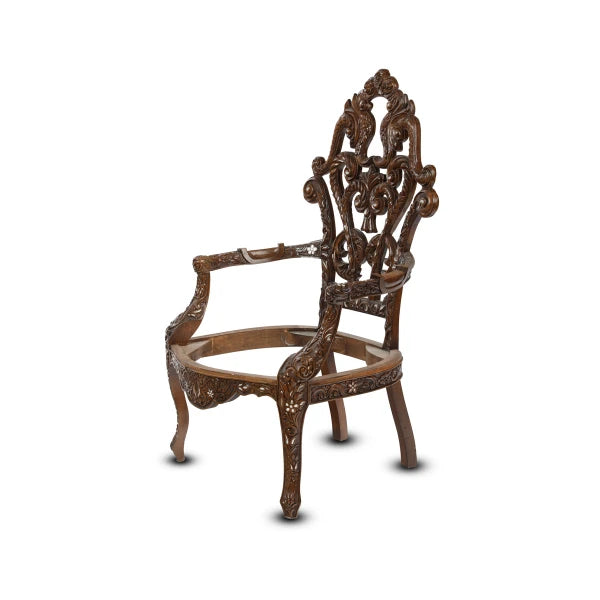 Angled Side View of Handcrafted Shield Back Wooden Chair