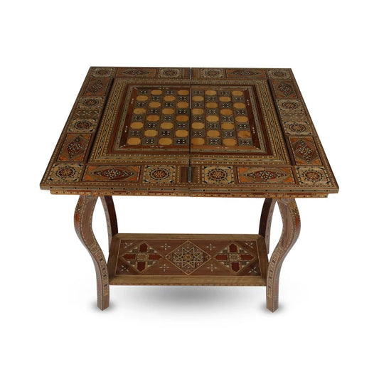 Angled Top View of Handcrafted Syrian Mosaic Gaming Table