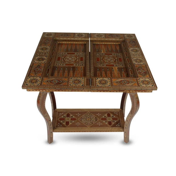 Angled Top Side View of Handcrafted Syrian Mosaic Gaming Table