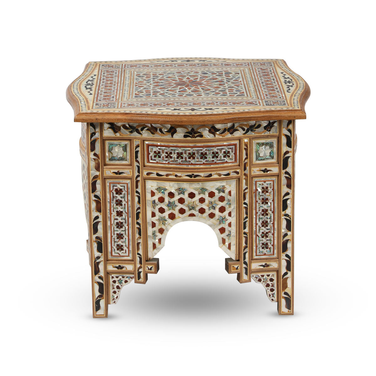 Side View of Handmade Mother of Pearl Enameled Syrian Hardwood Table