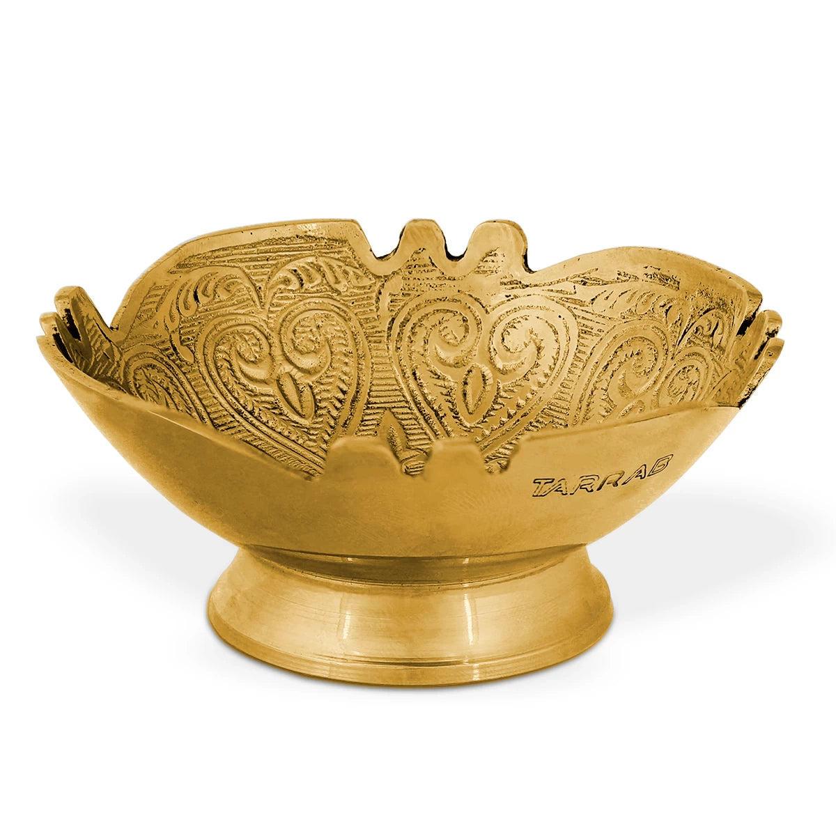 Front View of Heart & Leaves Engraved Bowl - Gold