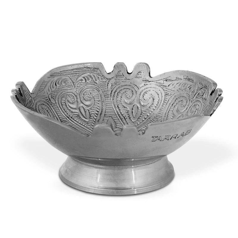 Front View of Heart & Leaves Engraved Bowl - Silver