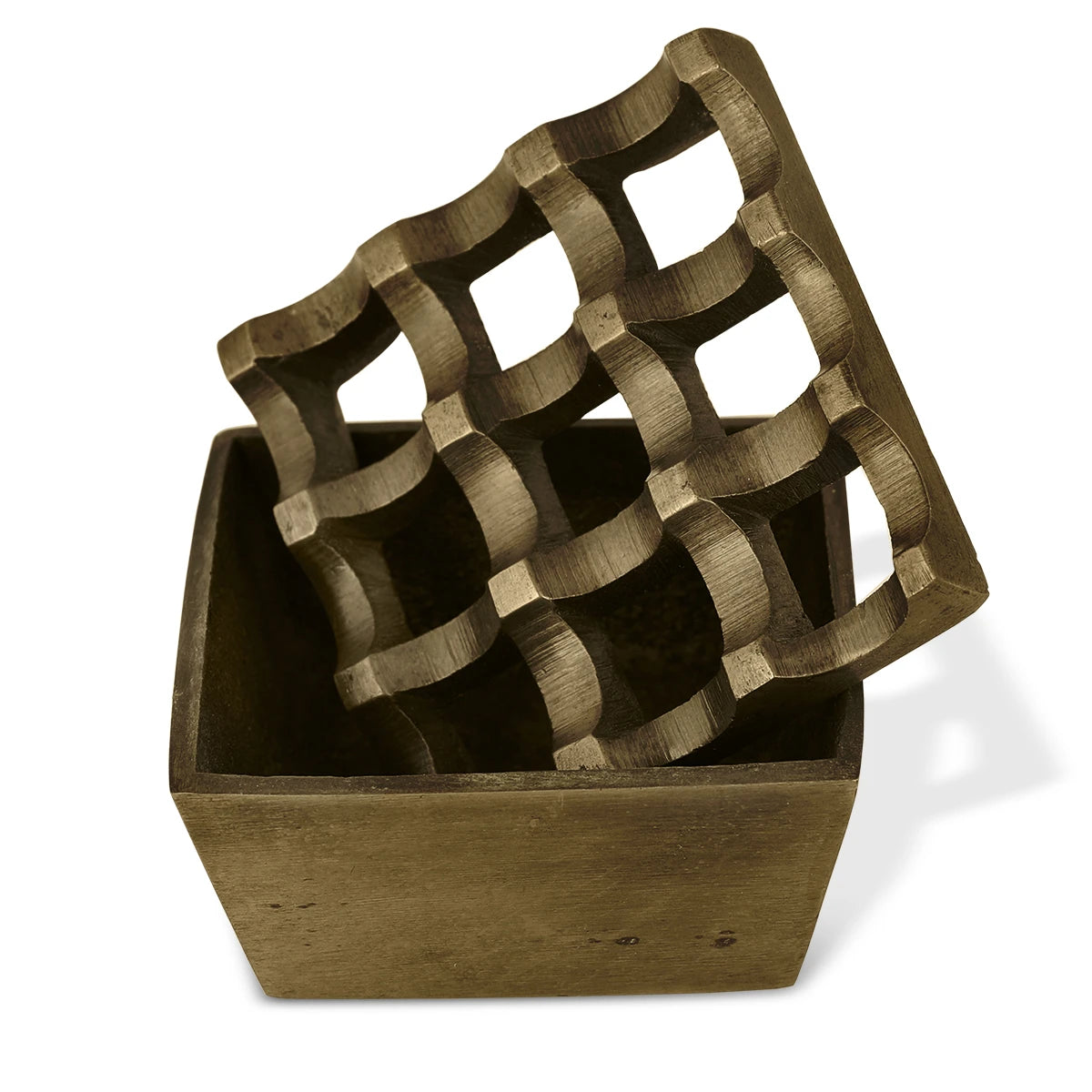 Front View of Lidded Brass Ashtray