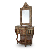 Angled Side View of Marquetry Inlaid Console With Mirror