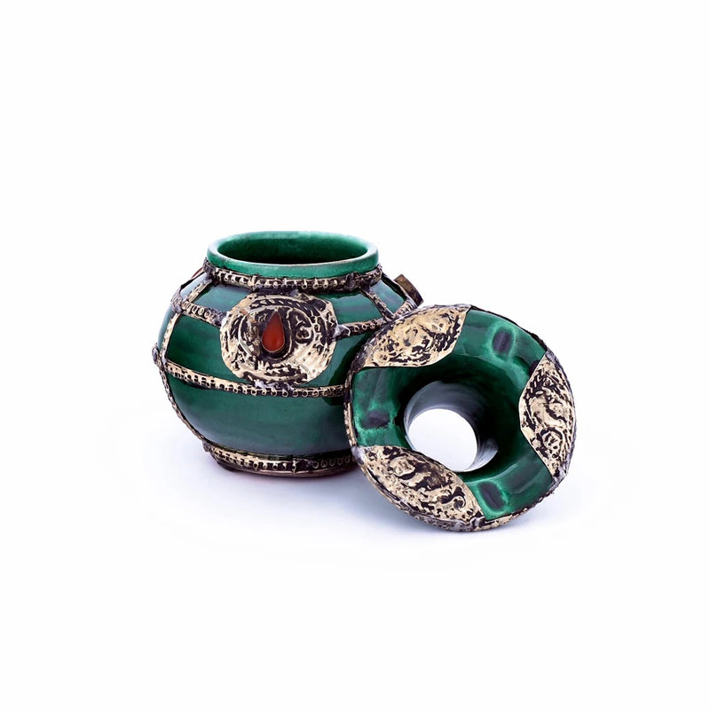 Front View of green colored Mini Moroccan Ashtray with open top