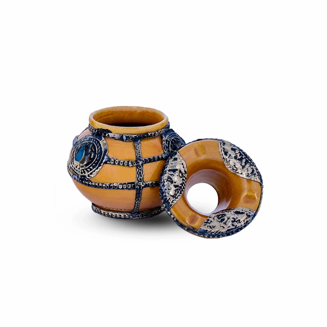 Front View of Orange colored Mini Moroccan Ashtray with open top