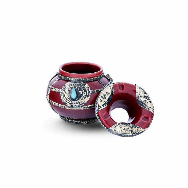 Front View of red colored Mini Moroccan Ashtray with open top