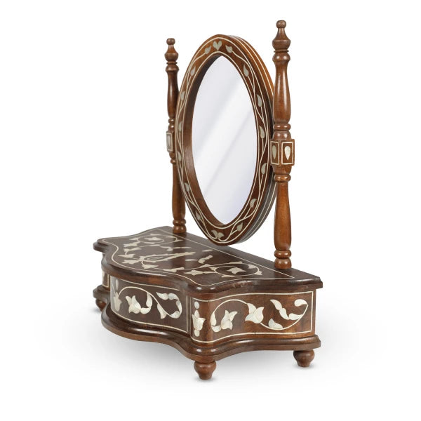 Side Angled View of Mini Oval Mirror Console