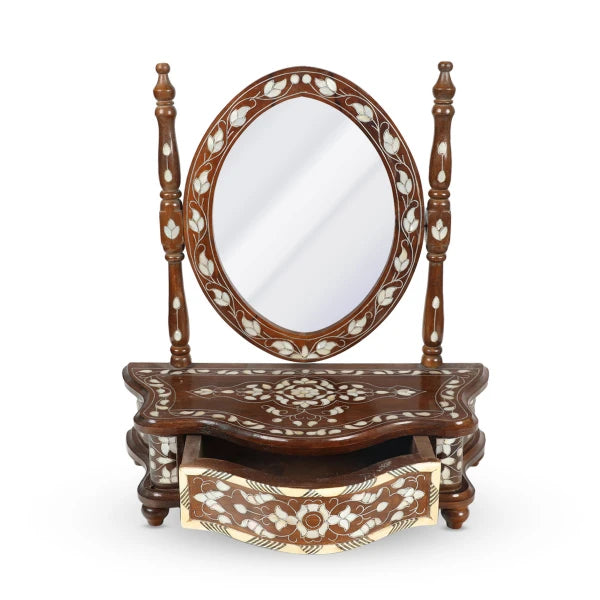 Mini Oval Mirror Console Showing Open Storage Space & Tilted Glass Frame- Design A