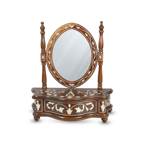 Side Angled View of Mini Oval Mirror Console - Design B