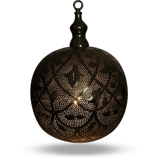 Close Up View of Moroccan Bauble Ball Lamp - Medium Bulbs On
