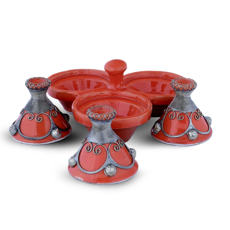 Straight View of Red Colored Three Moroccan Tagine Set 