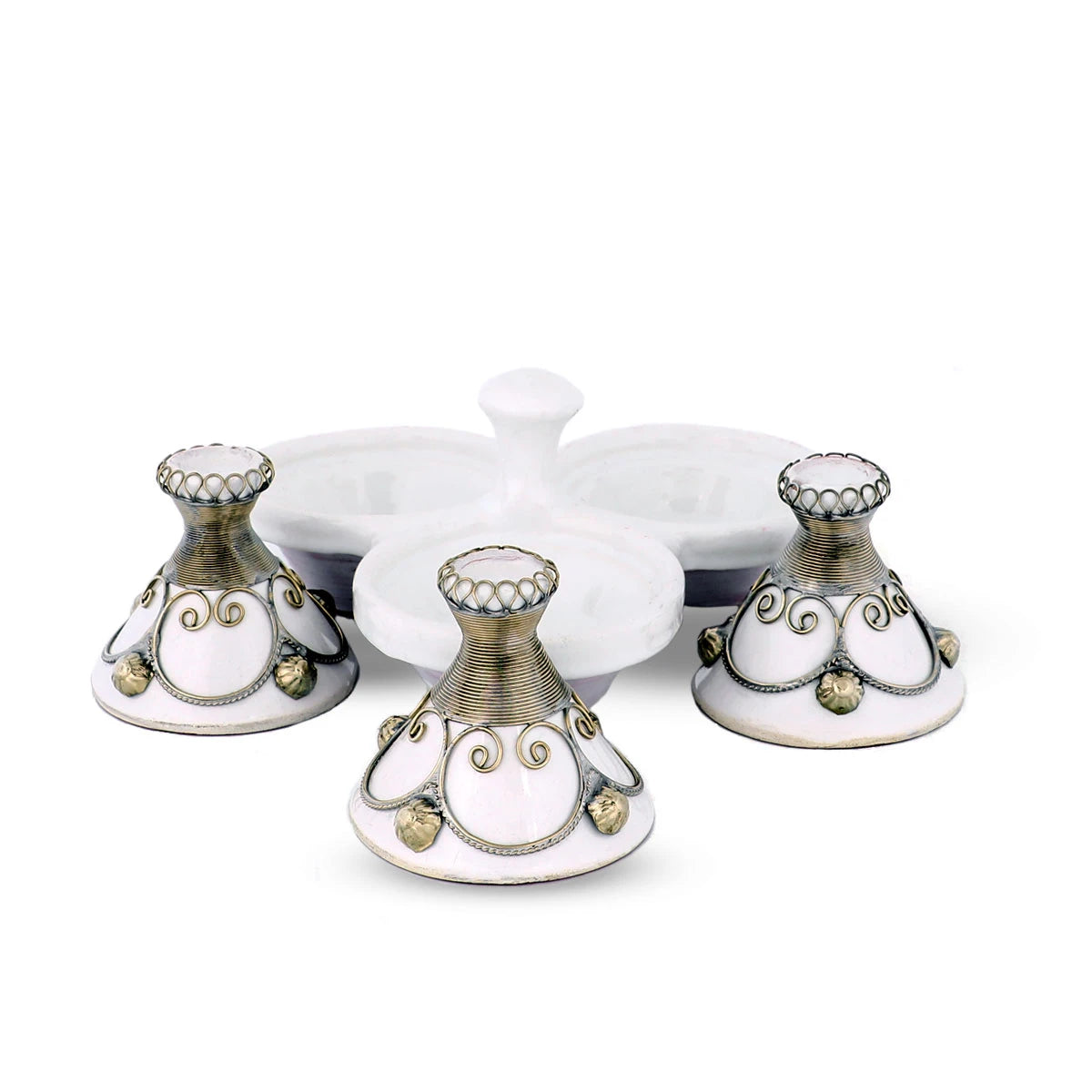 Flat View of White Colored Three Moroccan Tagine Set