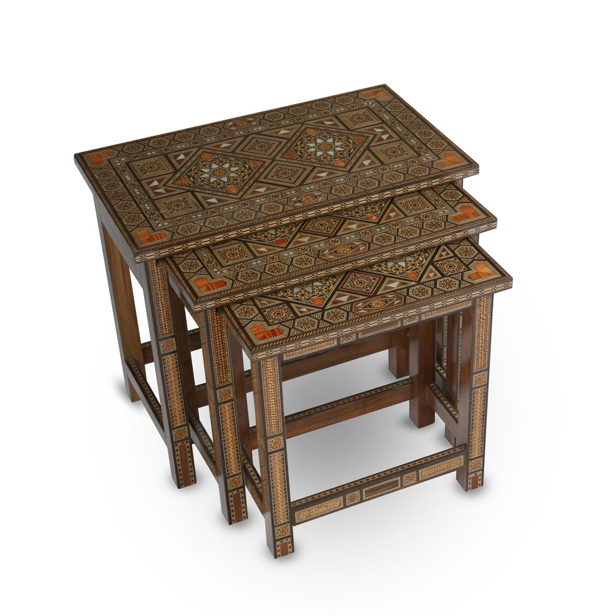 Angled Top View of Mosaic Wood Nested Syrian Designer Tables