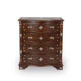 Frontal View of Mother Pearl Inlaid Wooden Drawer Chest