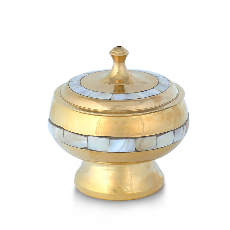 Front View of Mother of Pearl Enameled Hathi Bowl - Gold