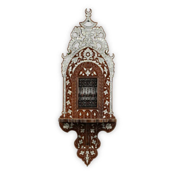 Front View of Mother of Pearl Enameled Syrian Design Wall Decor Shelf