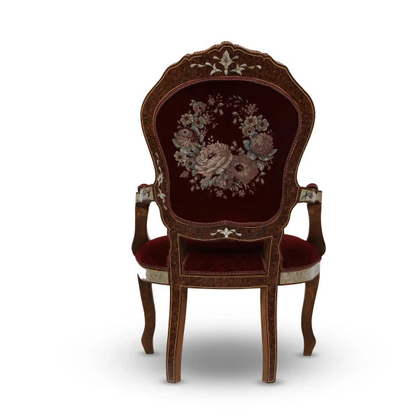 Back View of Mother of Pearl Enameled Upholstered King's Chair