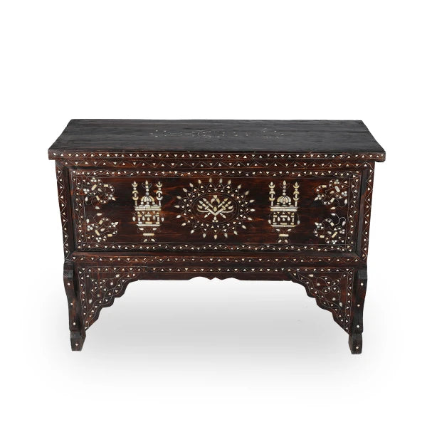 Front View of Mother of pearl Engraved Hard-Wood Console