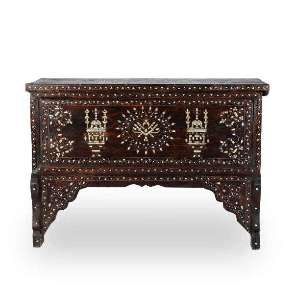 Straight View of Mother of pearl Engraved Hard-Wood Console