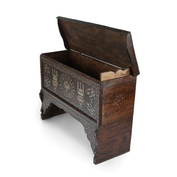 Angled Side View of Mother of pearl Engraved Hard-Wood Console
