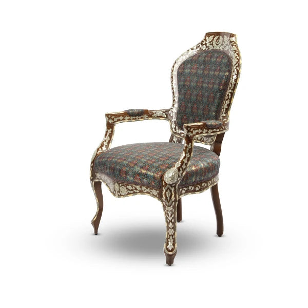 Side View of Mother of Pearl Etched Syrian Accent Chair