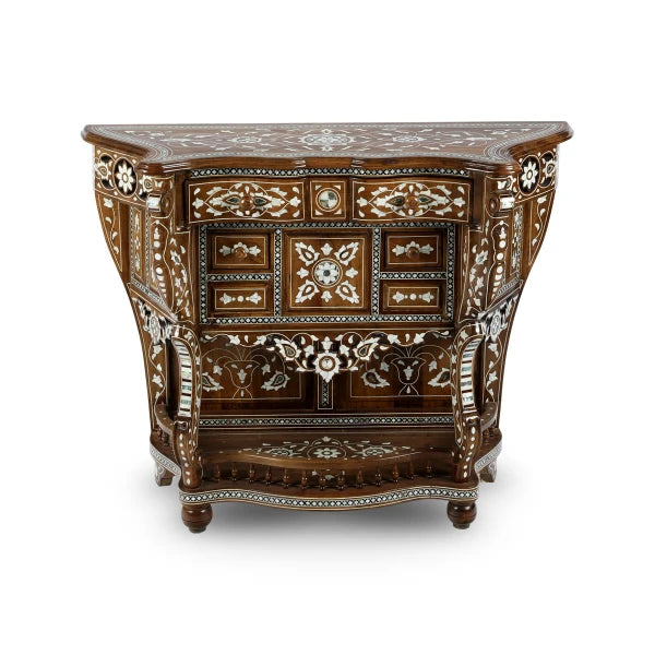 Front View of Mother of Pearl Etched Syrian Console Table
