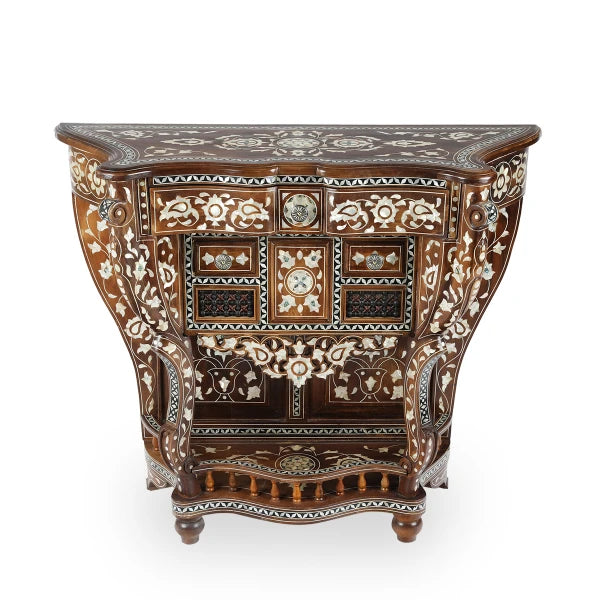 Front View of Mother of Pearl Etched Syrian Console Table - Design B