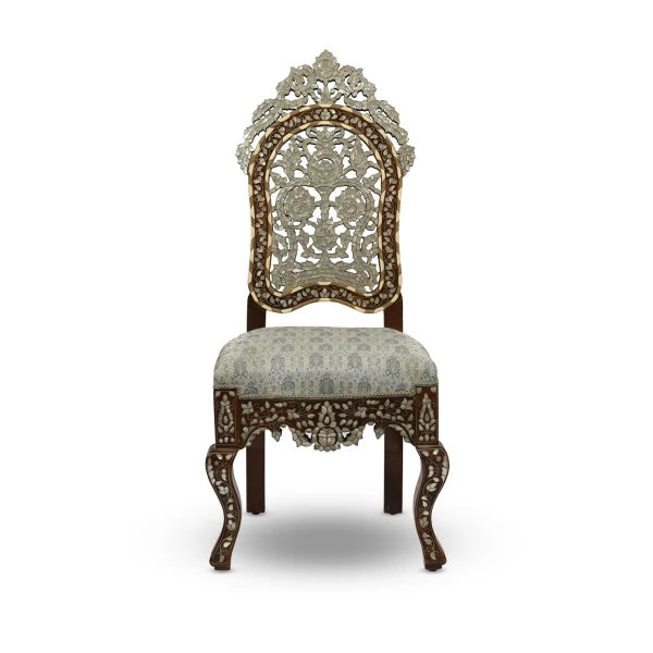 Front View of Mother of Pearl Etched Upholstery Chair