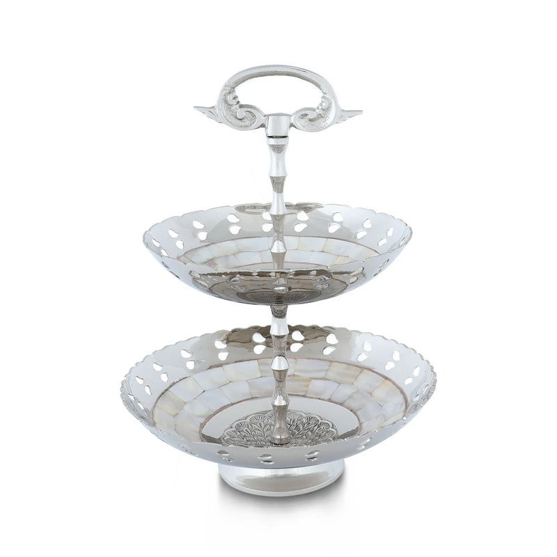 Top View of Mother of Pearl Fruit Stand - Silver