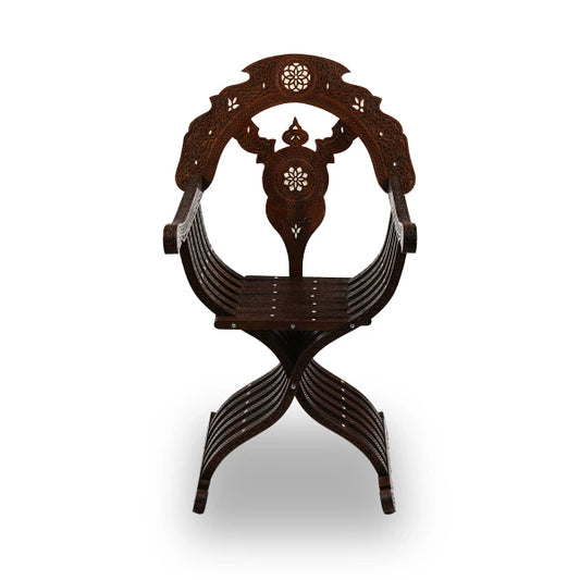 Front View of Mother of Pearl Inlaid Foldable Levantine Chair