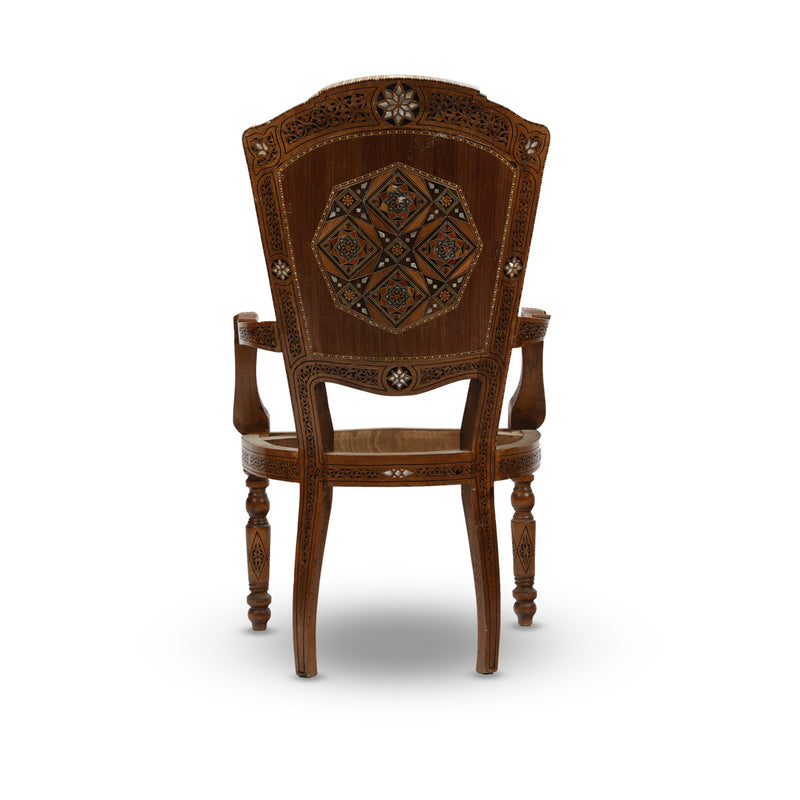 Back View of Mother of Pearl Inlaid Mosaic Wood Chair