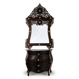 Front View of Mother of Pearl Inlaid Multi-Drawer Mirror Console