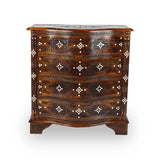 Front View of Mother of Pearl Inlaid Multi Drawer Wooden Console with Open Storage Drawer