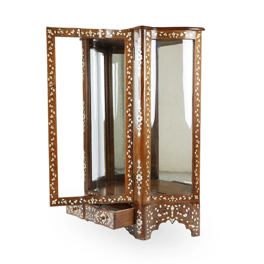 Angled Side View of Mother of Pearl Inlaid Multipurpose Cabinet with Open Door