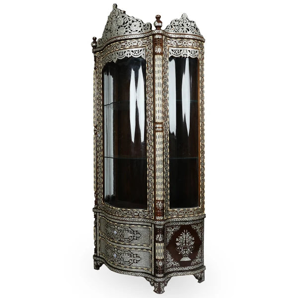 Angled Side View of Mother of Pearl Inlaid Syrian-Design Cabinet