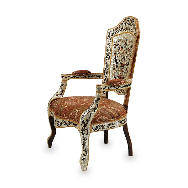 Angled Side View of Mother of Pearl Inlaid Syrian Armchair