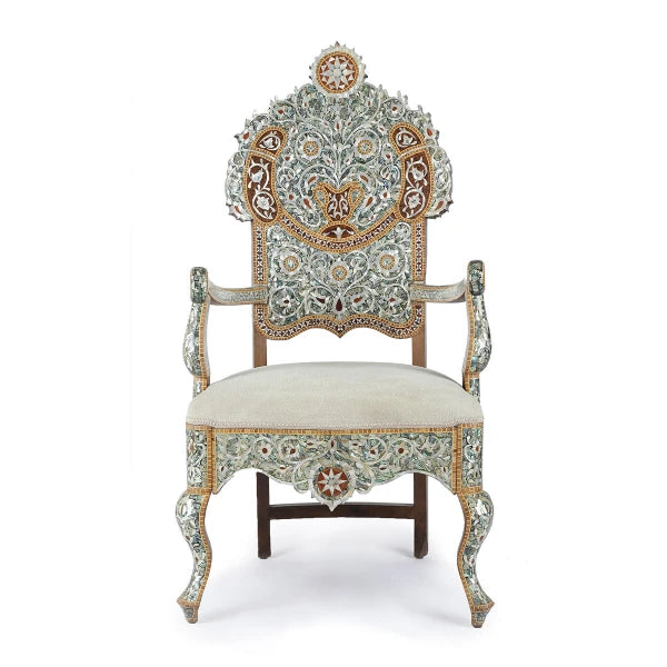 Front View of Mother of Pearl Inlaid Syrian Chair