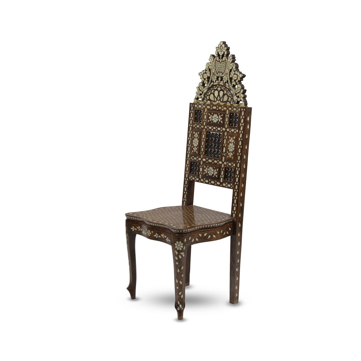 Angled Side View of Mother of Pearl Inlaid Syrian Flat Seater Chair