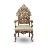Front View of Mother of Pearl Inlaid Upholstered Syrian Chair