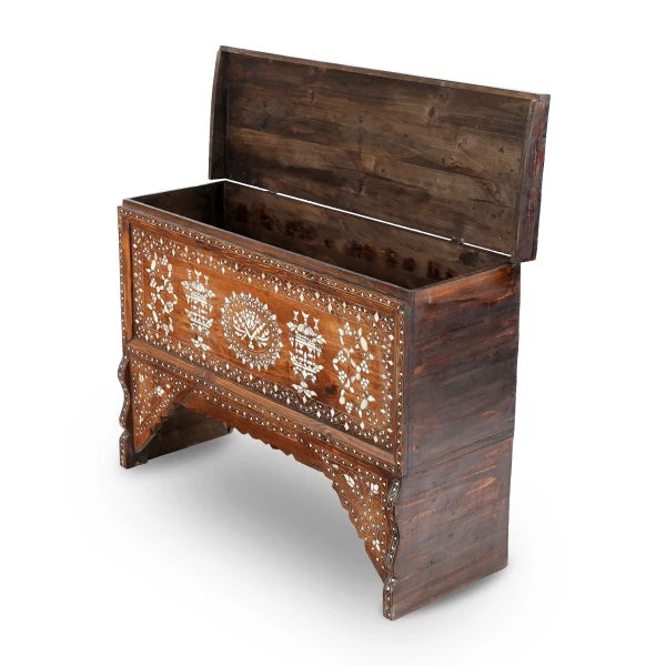 Angled Side View of Mother of Pearl Inlay Chest Console - Small with Open Top