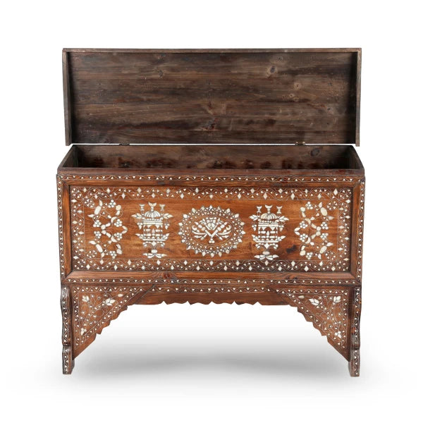 Front View of Mother of Pearl Inlay Chest Console - Small with Open Top